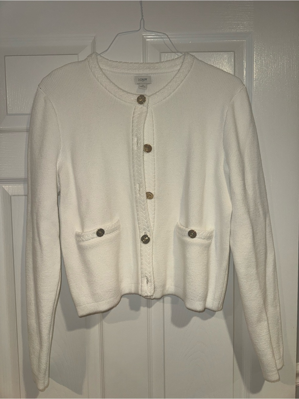J. Crew Cream Knit Button-Front Pocket Cardigan